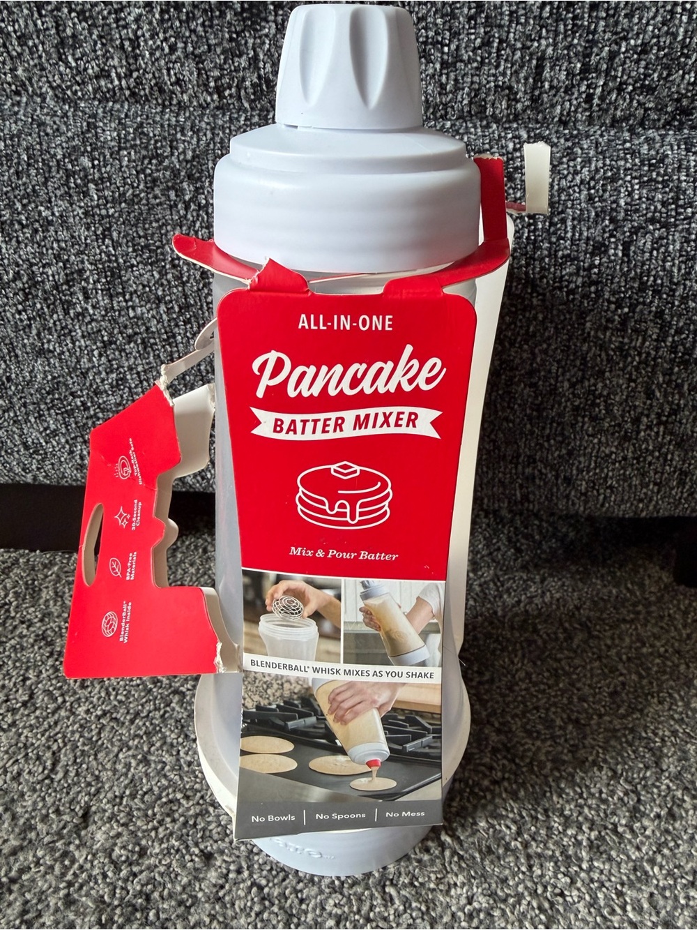 All-in-One Pancake Batter Mixer Dispenser - White and Red
